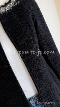 CHANEL 14A Black Silk Metallic Braided Trim Chenille Zipper Jacket 34 シャネル ブラック シルク ブレイド トリム ジッパー ジャケット 即発