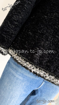 CHANEL 14A Black Silk Metallic Braided Trim Chenille Zipper Jacket 34 シャネル ブラック シルク ブレイド トリム ジッパー ジャケット 即発