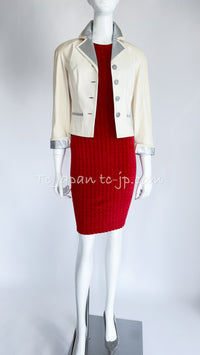 CHANEL 12C ivory Creme Lambskin Leather Jacket with Silver Collars 38 シャネル アイボリー・レザー・ジャケット即発
