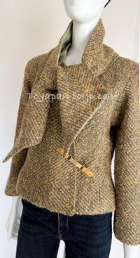 CHANEL 00A Vintage Yellow Beige Gold Gray Wool Jacket w/ Scarf 38 40 シャネル ヴィンテージ・イエローベージュ・ゴールド・グレー・ウール・ジャケット 即発