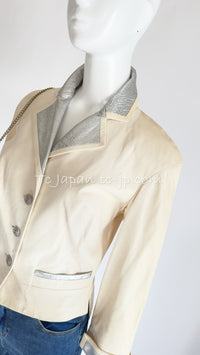 CHANEL 12C ivory Creme Lambskin Leather Jacket with Silver Collars 38 シャネル アイボリー・レザー・ジャケット即発