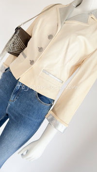 CHANEL 12C ivory Creme Lambskin Leather Jacket with Silver Collars 38 シャネル アイボリー・レザー・ジャケット即発