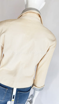 CHANEL 12C ivory Creme Lambskin Leather Jacket with Silver Collars 38 シャネル アイボリー・レザー・ジャケット即発
