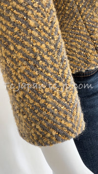 CHANEL 00A Vintage Yellow Beige Gold Gray Wool Jacket w/ Scarf 38 40 シャネル ヴィンテージ・イエローベージュ・ゴールド・グレー・ウール・ジャケット 即発