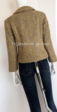 CHANEL 00A Vintage Yellow Beige Gold Gray Wool Jacket w/ Scarf 38 40 シャネル ヴィンテージ・イエローベージュ・ゴールド・グレー・ウール・ジャケット 即発