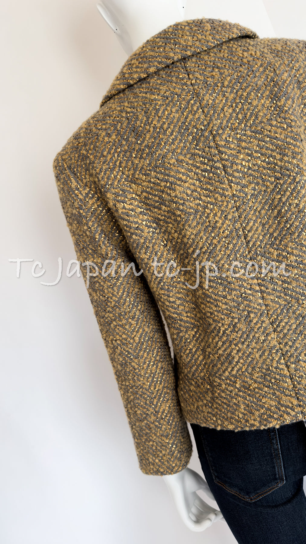 CHANEL 00A Vintage Yellow Beige Gold Gray Wool Jacket w/ Scarf 38 40 シャネル ヴィンテージ・イエローベージュ・ゴールド・グレー・ウール・ジャケット 即発