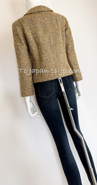CHANEL 00A Vintage Yellow Beige Gold Gray Wool Jacket w/ Scarf 38 40 シャネル ヴィンテージ・イエローベージュ・ゴールド・グレー・ウール・ジャケット 即発