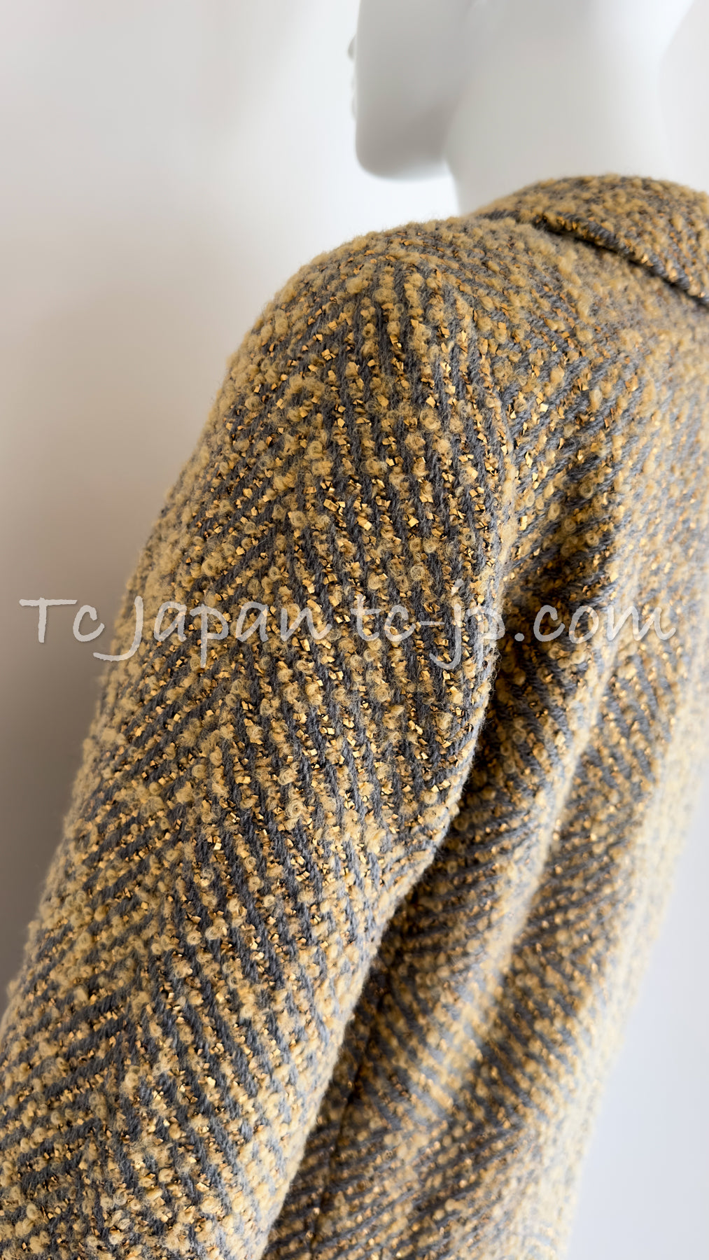 CHANEL 00A Vintage Yellow Beige Gold Gray Wool Jacket w/ Scarf 38 40 シャネル ヴィンテージ・イエローベージュ・ゴールド・グレー・ウール・ジャケット 即発