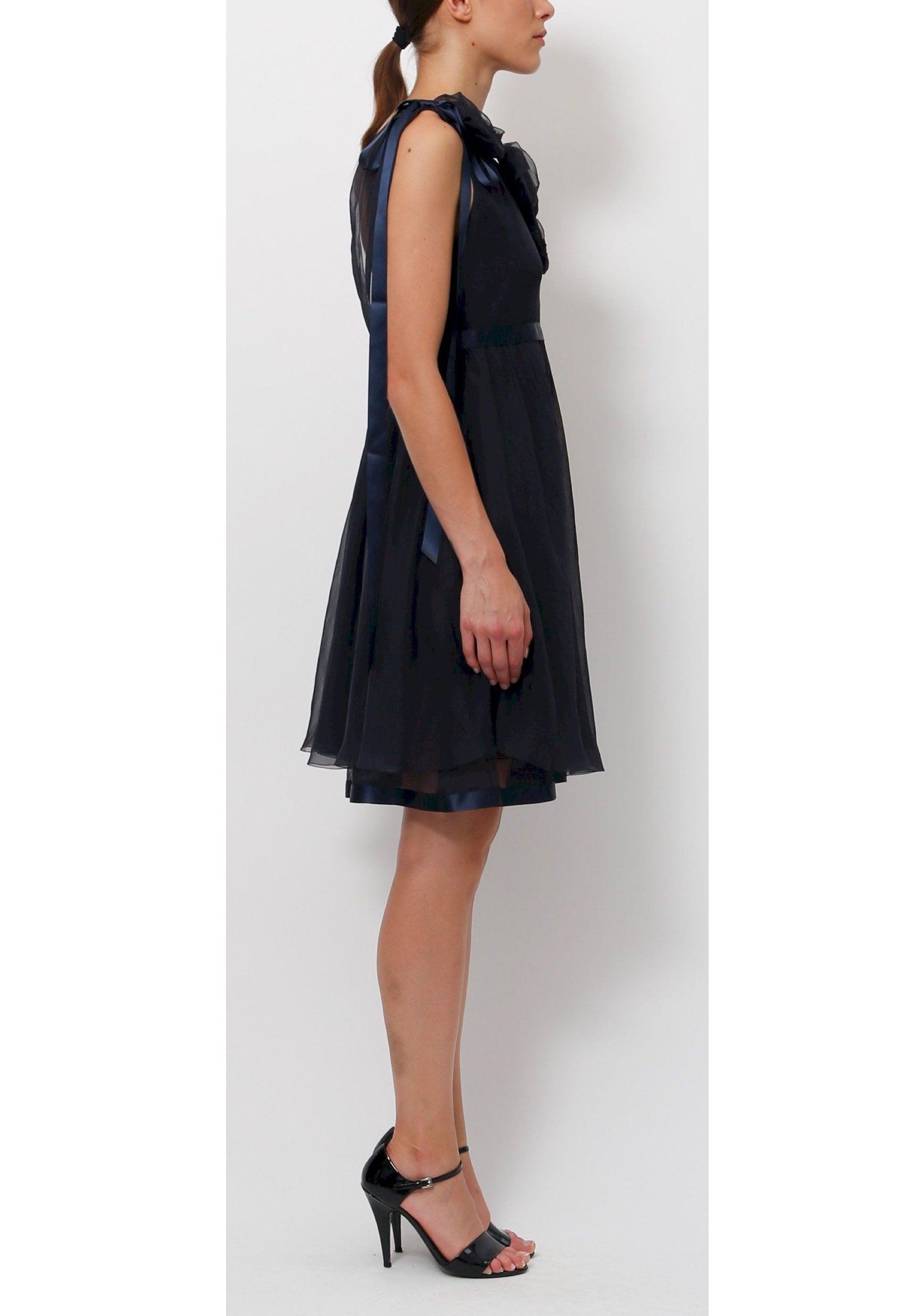 CHANEL 07S Dark Navy Silk Camellia Dress 42 シャネル ダークネイビー・シルク・カメリア・ワンピース 即発 - CHANEL TC JAPAN