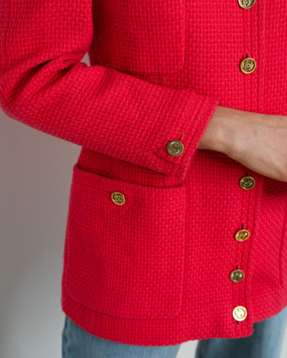 CHANEL 91A Vintage Red Wool Gold CC Button Jacket 42 シャネル ヴィンテージ レッド ウール ゴールド CC ココ ボタン ジャケット 即発