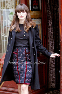 CHANEL 09PF Navy Velvet Satin Tweed Jacket Skirt 40 42 シャネル ベルベット・サテン・ジャケット・スカート 即発