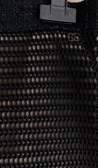 CHANEL 13S Black Stretchable Mesh Jacket With Pearl Button Skirt 40 44 シャネル ブラック ビッグ パール ボタン ストレッチ メッシュ スカート 即発