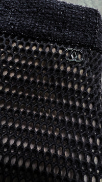 CHANEL 13S Black Stretchable Mesh Jacket With Pearl Button Skirt 40 44 シャネル ブラック ビッグ パール ボタン ストレッチ メッシュ スカート 即発