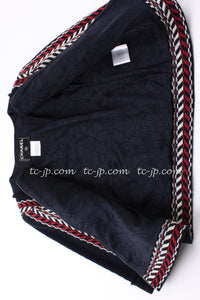 CHANEL 04A Red Navy Tricolor Zipper Tweed Jacket Skirt Suit 36 シャネル レッド ネイビー トリコロール ツイード ジャケット スカート スーツ 即発
