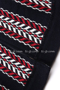 CHANEL 04A Red Navy Tricolor Zipper Tweed Jacket Skirt Suit 36 シャネル レッド ネイビー トリコロール ツイード ジャケット スカート スーツ 即発
