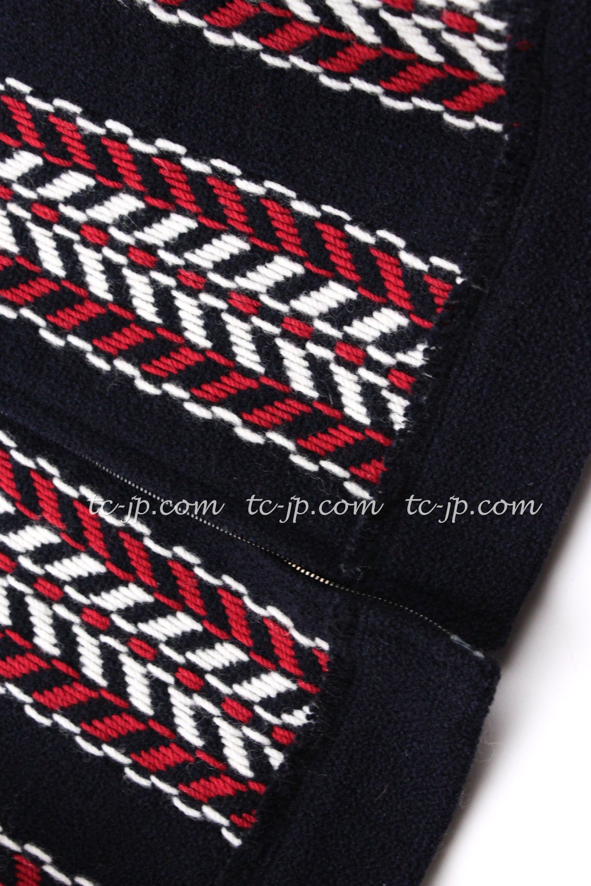 CHANEL 04A Red Navy Tricolor Zipper Tweed Jacket Skirt Suit 36 シャネル レッド ネイビー トリコロール ツイード ジャケット スカート スーツ 即発