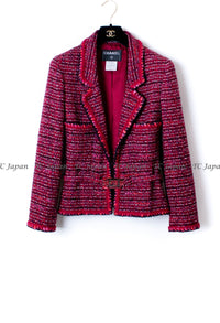 CHANEL 01A Red Pink Tweed Jacket Dress 38 40 シャネル レッド・ツイード・ジャケット・スーツ 即発