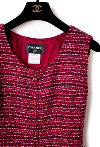 CHANEL 01A Red Pink Wool Tweed  Dress 38 40 シャネル レッド ピンク ウール ツイード ワンピース 即発