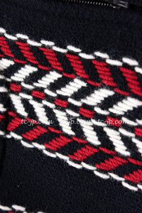 CHANEL 04A Red Navy Tricolor Zipper Tweed Jacket Skirt Suit 36 シャネル レッド ネイビー トリコロール ツイード ジャケット スカート スーツ 即発