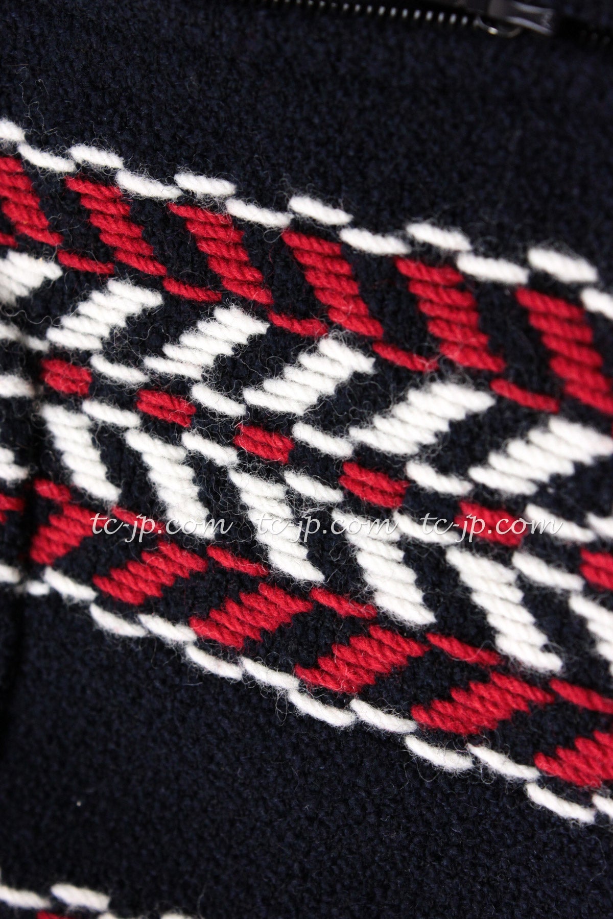 CHANEL 04A Red Navy Tricolor Zipper Tweed Jacket Skirt Suit 36 シャネル レッド ネイビー トリコロール ツイード ジャケット スカート スーツ 即発