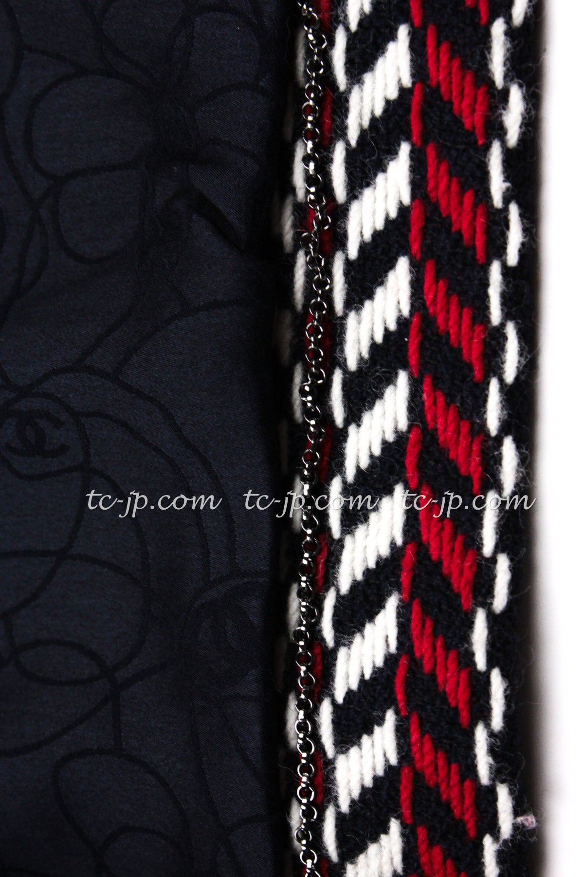 CHANEL 04A Red Navy Tricolor Zipper Tweed Jacket Skirt Suit 36 シャネル レッド ネイビー トリコロール ツイード ジャケット スカート スーツ 即発