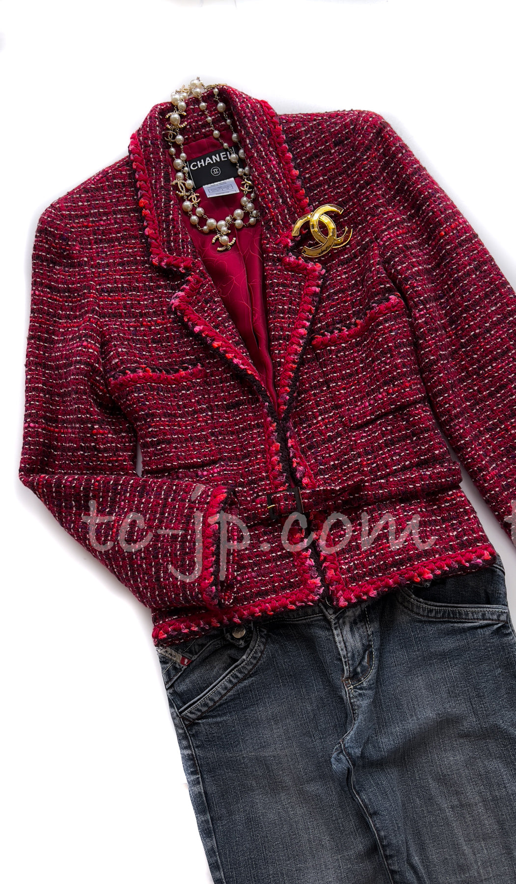 CHANEL 01A Red Wool Tweed Jacket 34 36 38 40 シャネル レッド ウール ツイード ジャケット 即発