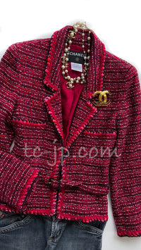CHANEL 01A Red Wool Tweed Jacket 34 36 38 40 シャネル レッド ウール ツイード ジャケット 即発