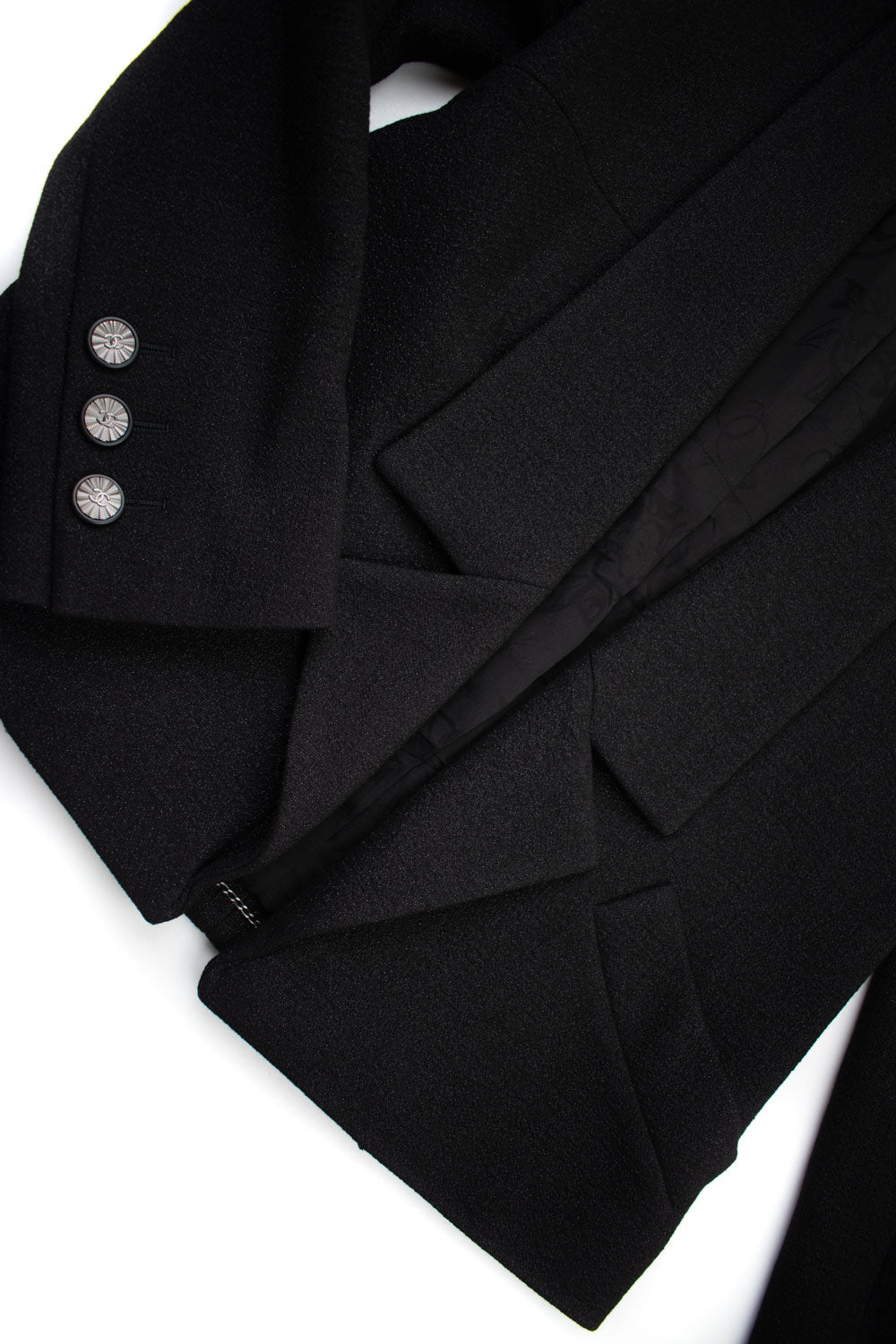 CHANEL 14B Black Metallic CC Buttons Wool Tweed Jacket 34 38 シャネル ブラック メタリック ココボタン ウール ツイード ジャケット 即発