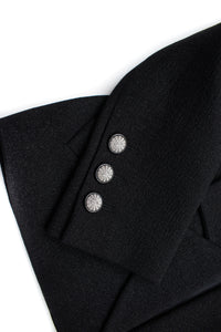 CHANEL 14B Black Metallic CC Buttons Wool Tweed Jacket 34 38 シャネル ブラック メタリック ココボタン ウール ツイード ジャケット 即発