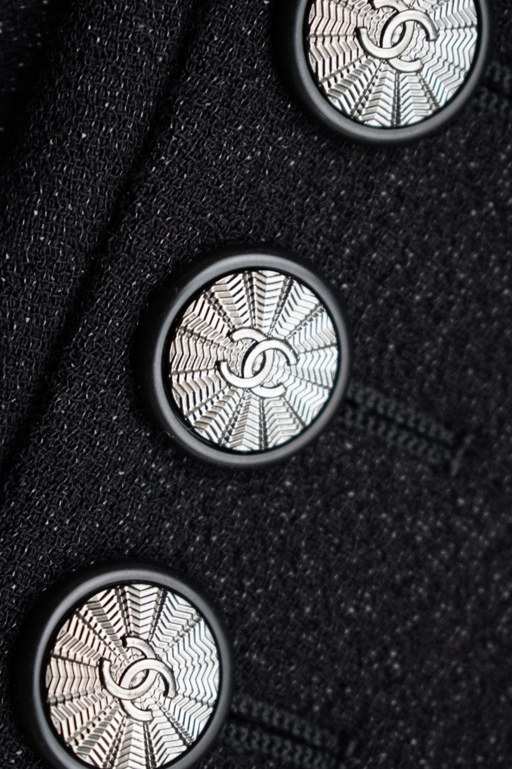 CHANEL 14B Black Metallic CC Buttons Wool Tweed Jacket 34 38 シャネル ブラック メタリック ココボタン ウール ツイード ジャケット 即発