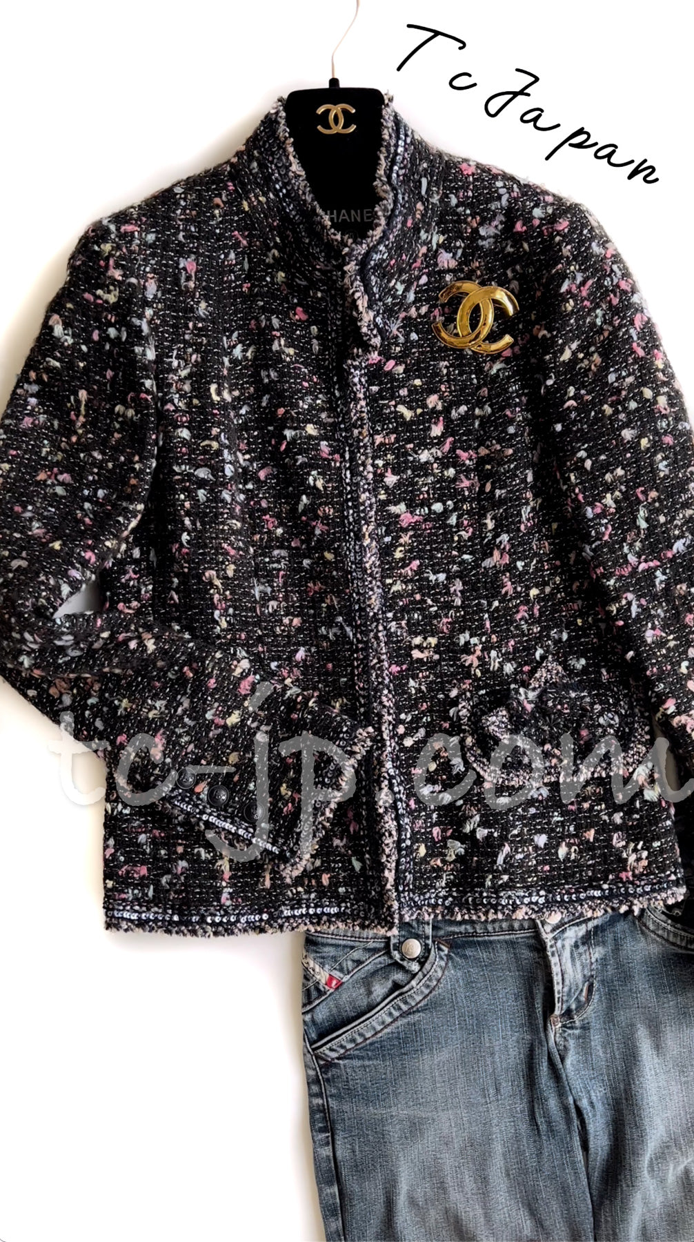 CHANEL 04A Multicolor Tweed Jacket Skirt Suit 38 シャネル マルチカラー ツイード ジャケット スカート スーツ 即発