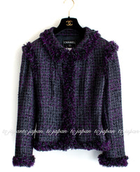 CHANEL 03A Purple Black Metallic Wool Tweed Jacket 38 40 シャネル パープル ブラック ウール ツイード ジャケット 即発