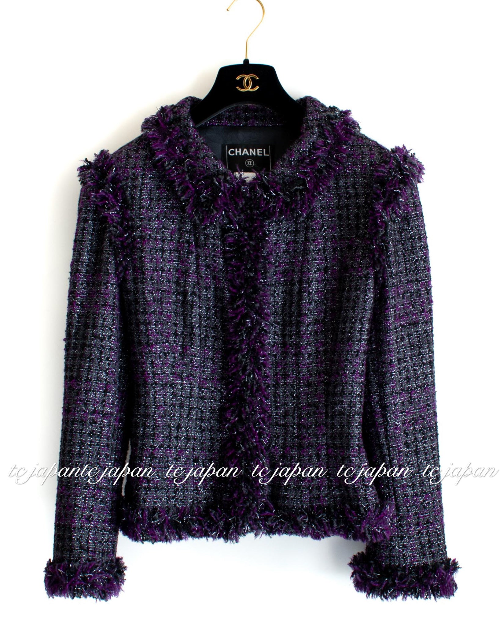 CHANEL 03A Purple Black Metallic Wool Tweed Jacket 38 40 シャネル パープル ブラック ウール ツイード ジャケット 即発
