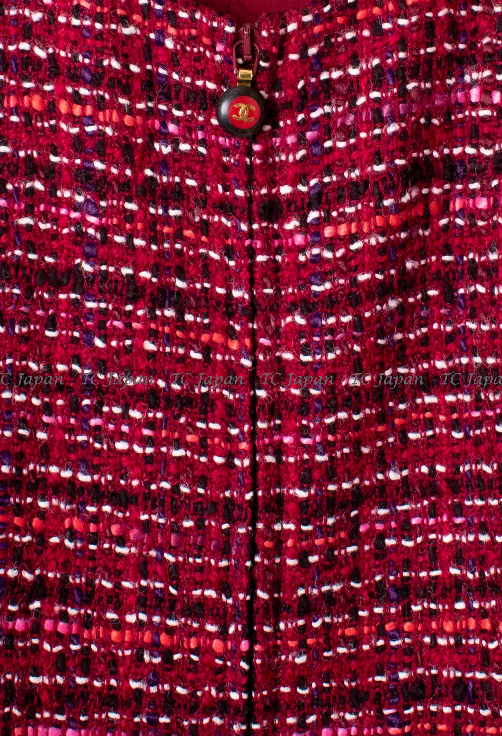CHANEL 01A Red Pink Wool Tweed  Dress 38 40 シャネル レッド ピンク ウール ツイード ワンピース 即発
