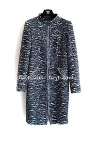 CHANEL 10PF Black White Zipper Stand Collar Jacket Coat 42 シャネル ブラック ホワイト ジッパー スタンド襟 ジャケット コート 即発