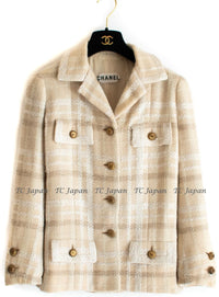 CHANEL Haute Couture Beige Creme Tweed Jacket 38 シャネル オートクチュール・ベージュ・クリーム・ツイード・ジャケット②即発
