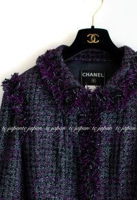CHANEL 03A Purple Black Metallic Wool Tweed Jacket 38 40 シャネル パープル ブラック ウール ツイード ジャケット 即発