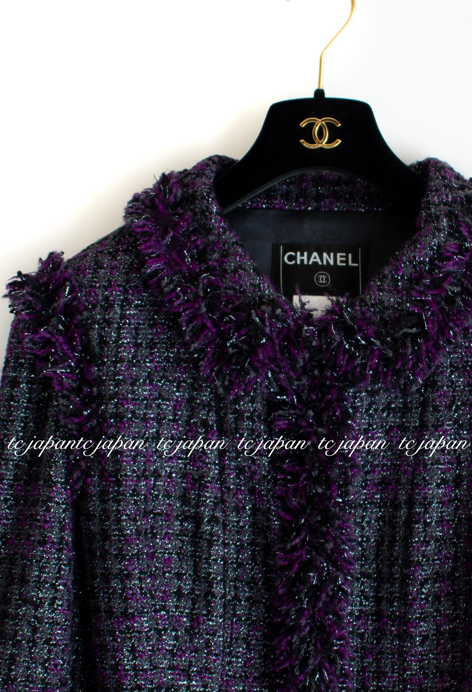 CHANEL 03A Purple Black Metallic Wool Tweed Jacket 38 40 シャネル パープル ブラック ウール ツイード ジャケット 即発
