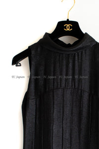 CHANEL 11A Black Silk Blend Shimmer Dress 38 シャネル ラメ プリーツ ブラック・ワンピース ドレス 即発