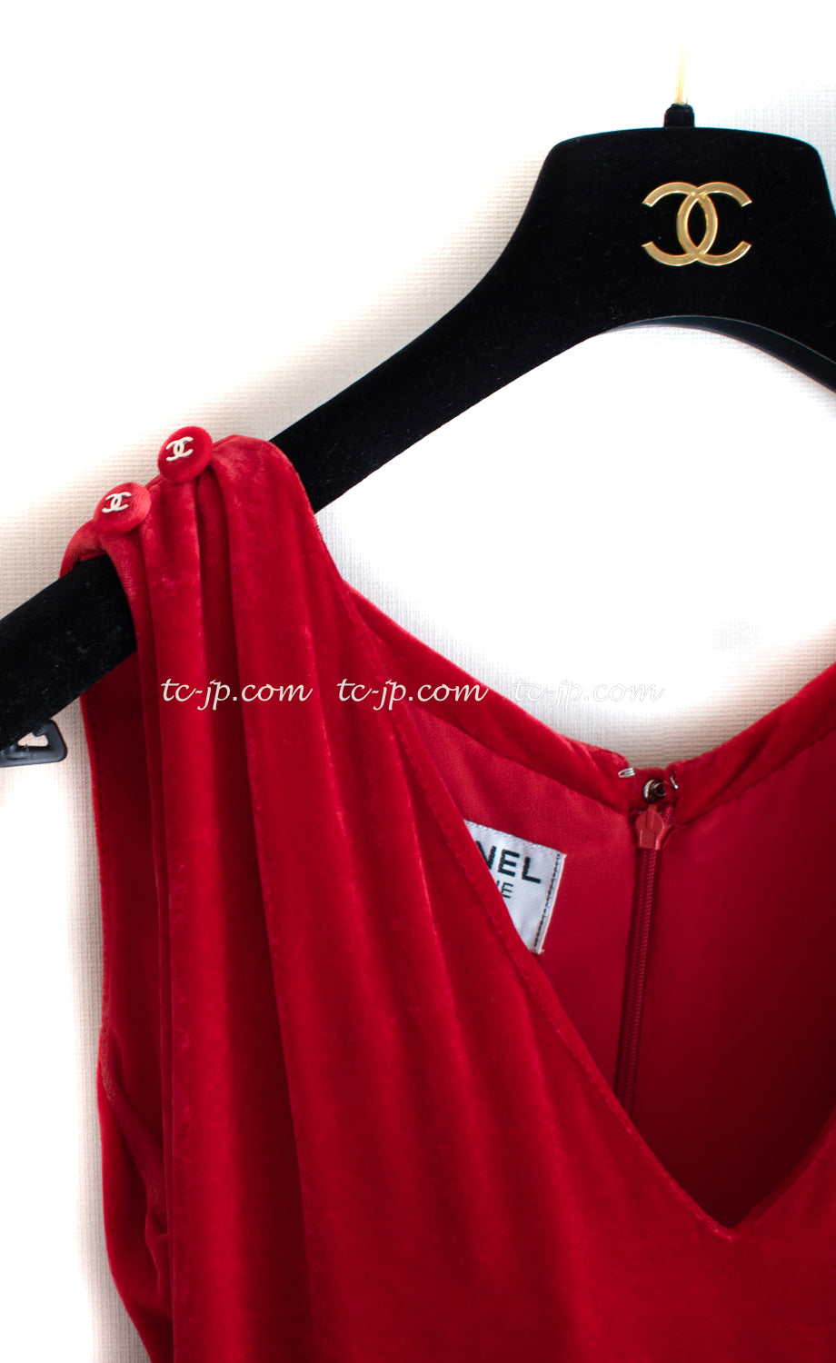 CHANEL 96S Red Velvet Dress 38 40 シャネル スーパーモデルのレッド ベルベット ドレス ワンピース 即発