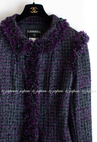 CHANEL 03A Purple Black Metallic Wool Tweed Jacket 38 40 シャネル パープル ブラック ウール ツイード ジャケット 即発