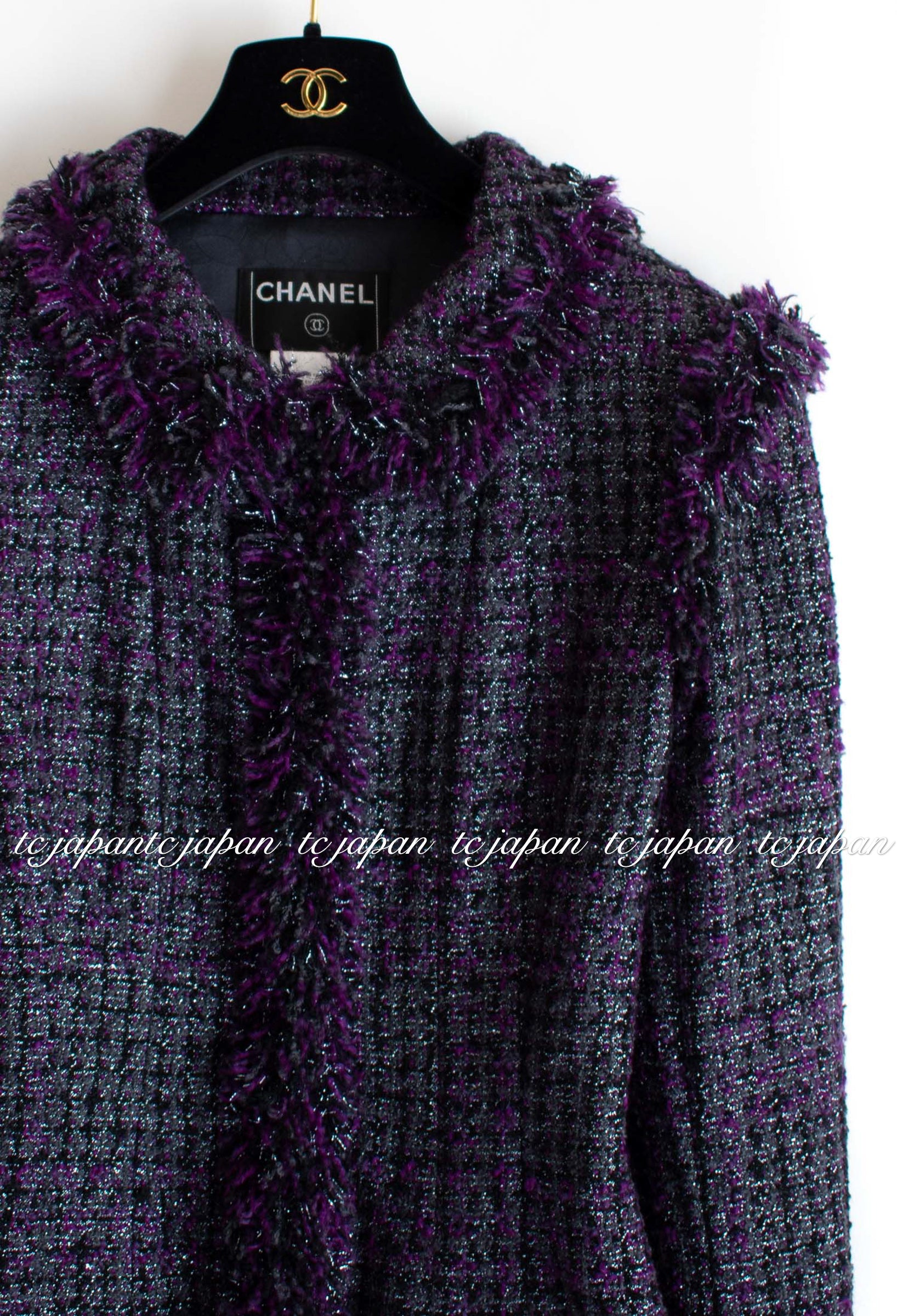 CHANEL 03A Purple Black Metallic Wool Tweed Jacket 38 40 シャネル パープル ブラック ウール ツイード ジャケット 即発
