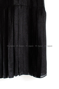 CHANEL 11A Black Silk Blend Shimmer Dress 38 シャネル ラメ プリーツ ブラック・ワンピース ドレス 即発