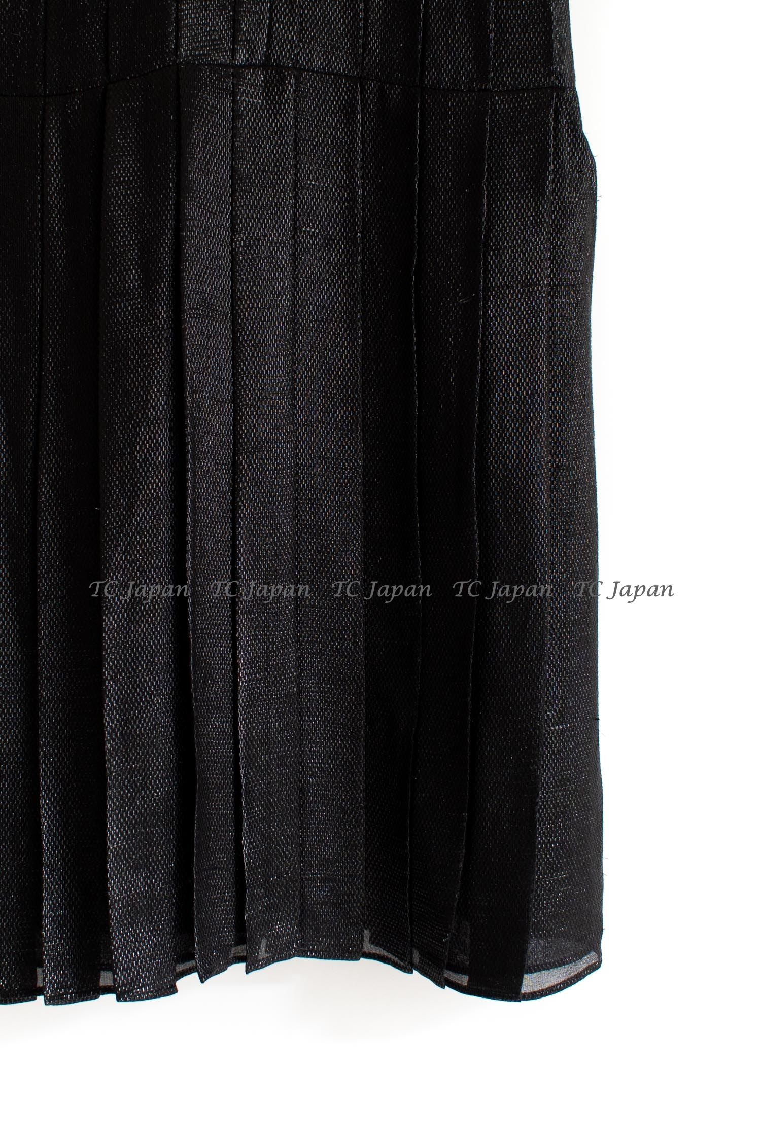 CHANEL 11A Black Silk Blend Shimmer Dress 38 シャネル ラメ プリーツ ブラック・ワンピース ドレス 即発