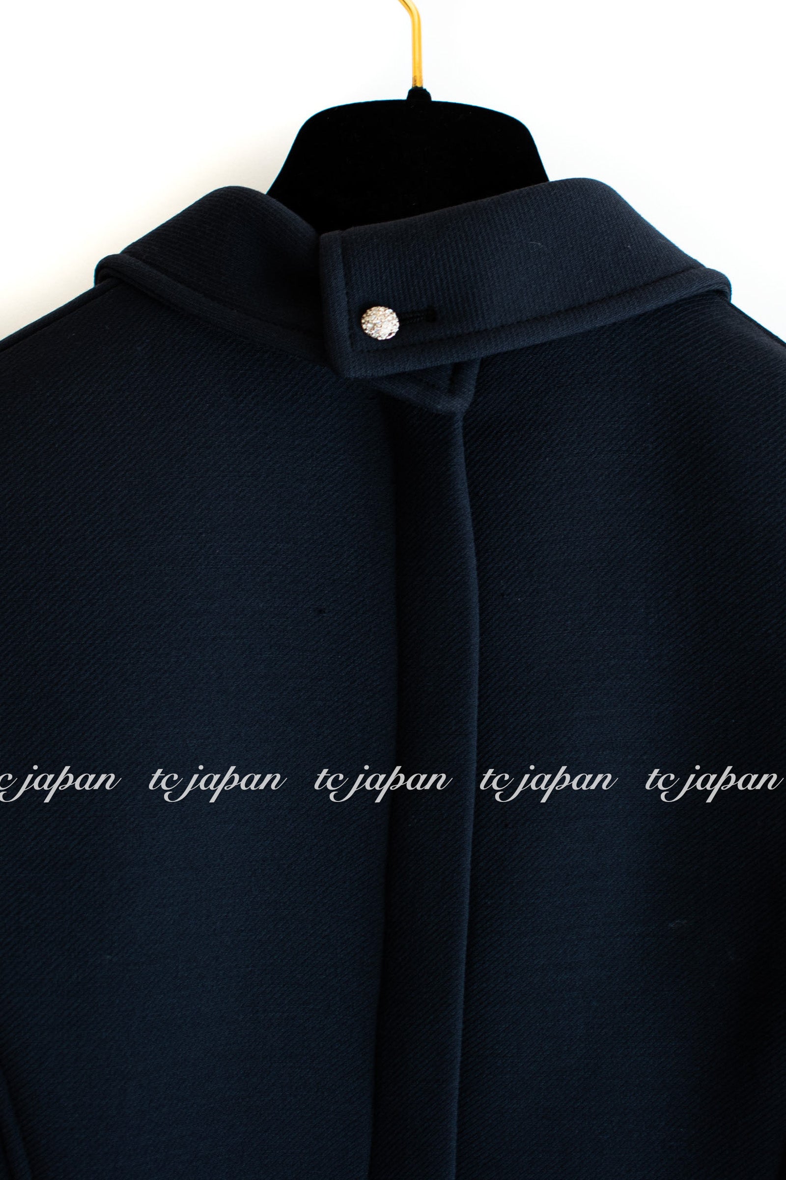 CHANEL 02A Dark Navy Rhinestones Vintage Wool Jacket Skirt Suit 38 40 42 シャネル ダークネイビー・ウール・ヘップバーン風・ラインストーン・王冠ジャケット 即発