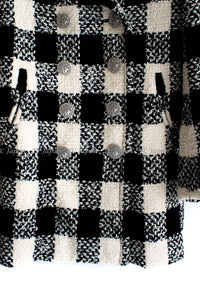 CHANEL 16PF Ivory Black Wool Silk Double Tweed Coat 34 36 38 40 シャネル アイボリー ブラック ウール シルク チェック ツイード コート メンズも!即発