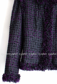 CHANEL 03A Purple Black Metallic Wool Tweed Jacket 38 40 シャネル パープル ブラック ウール ツイード ジャケット 即発