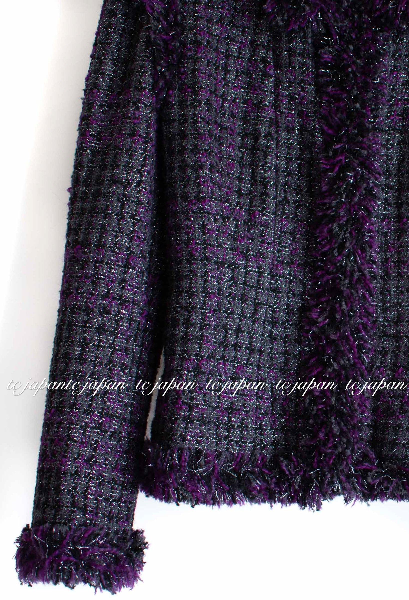 CHANEL 03A Purple Black Metallic Wool Tweed Jacket 38 40 シャネル パープル ブラック ウール ツイード ジャケット 即発