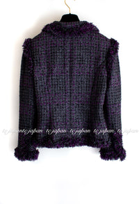 CHANEL 03A Purple Black Metallic Wool Tweed Jacket 38 40 シャネル パープル ブラック ウール ツイード ジャケット 即発
