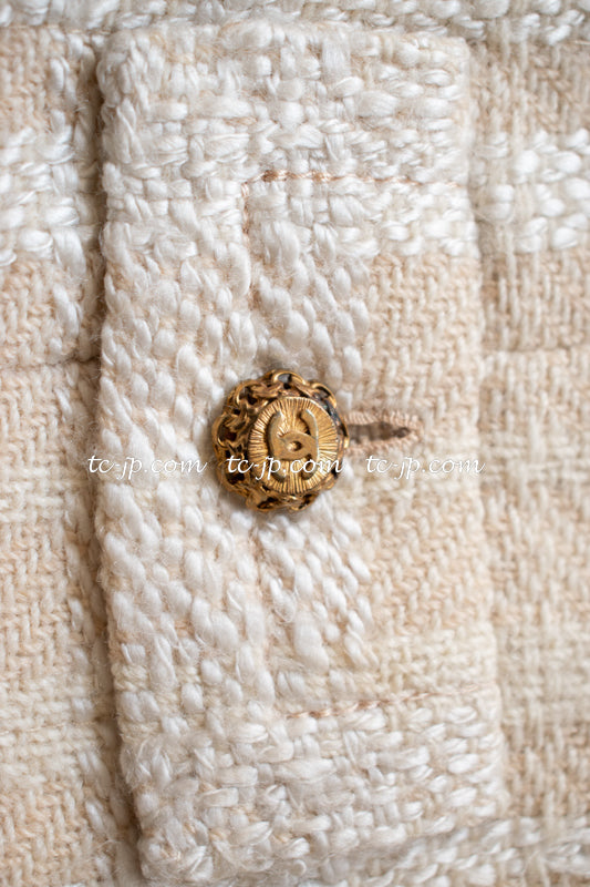 CHANEL Haute Couture Beige Creme Tweed Jacket 38 シャネル オートクチュール・ベージュ・クリーム・ツイード・ジャケット②即発